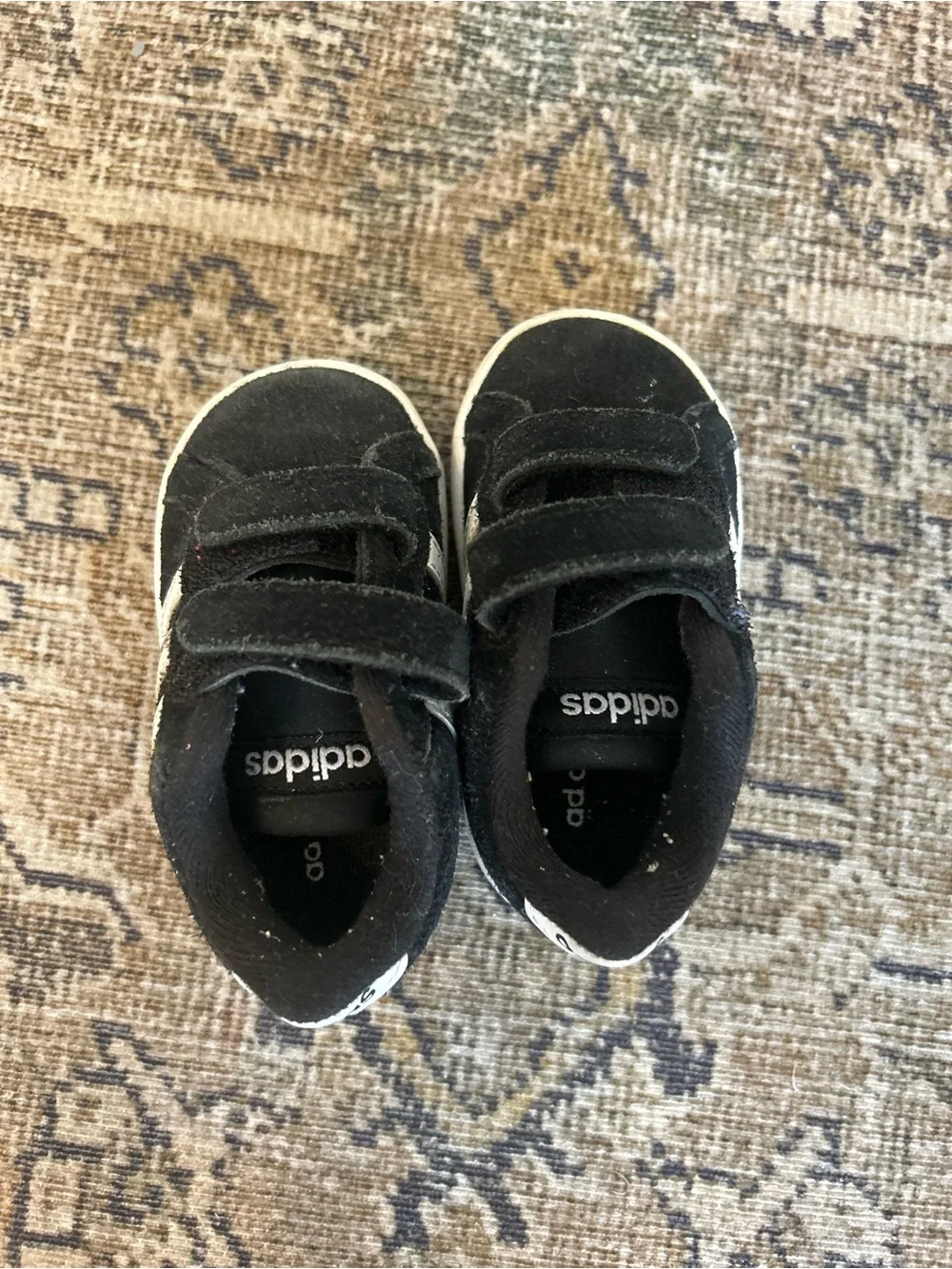 adidas Black Kids Suede Sneakers with White Stripes